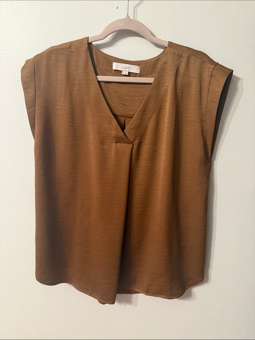 LOFT Rust Brown V-Neck Cap Sleeve Blouse
